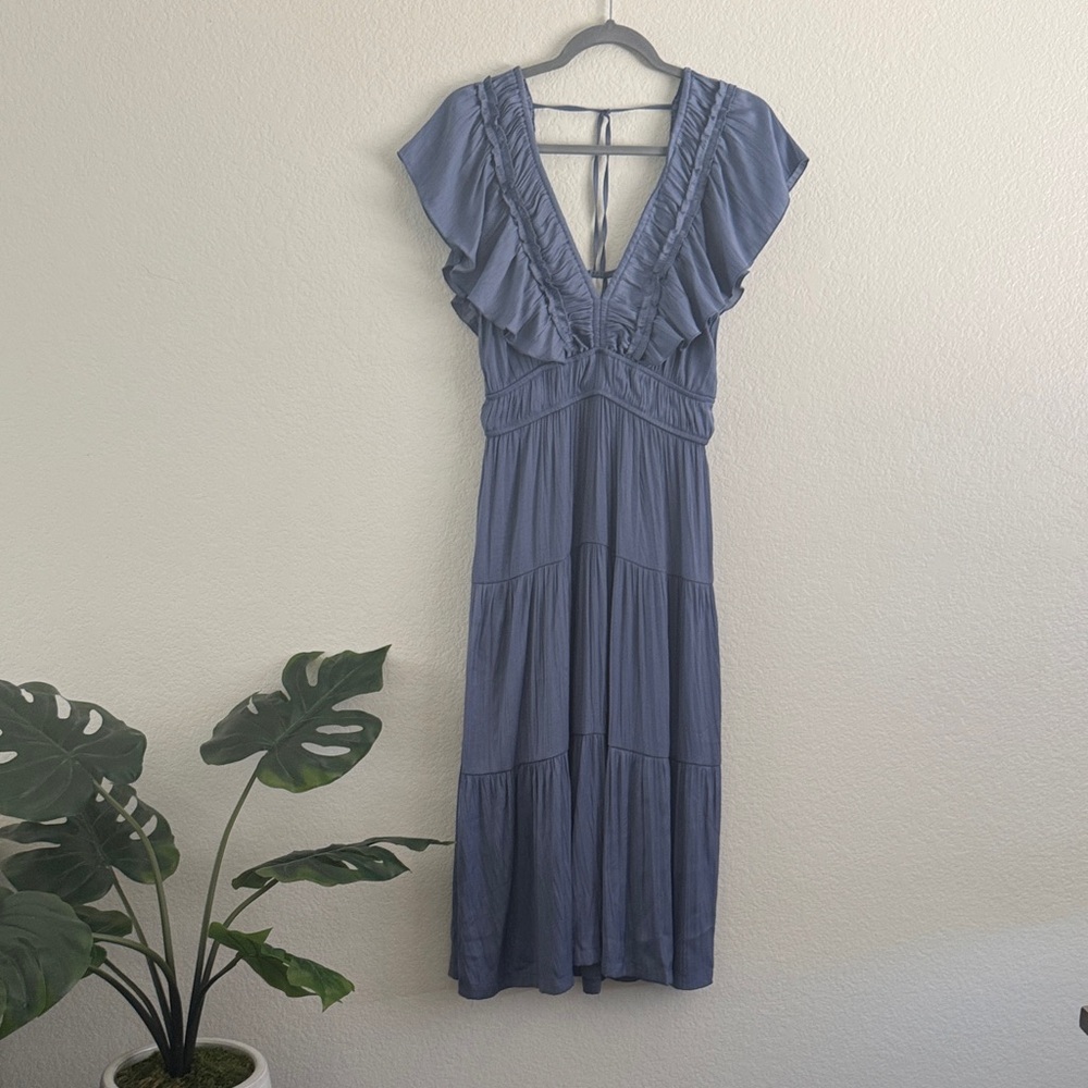 Elegant Blue Ruffled Women's Dress Size:M